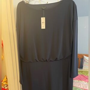 Ann Taylor navy blouson style long sleeve dress